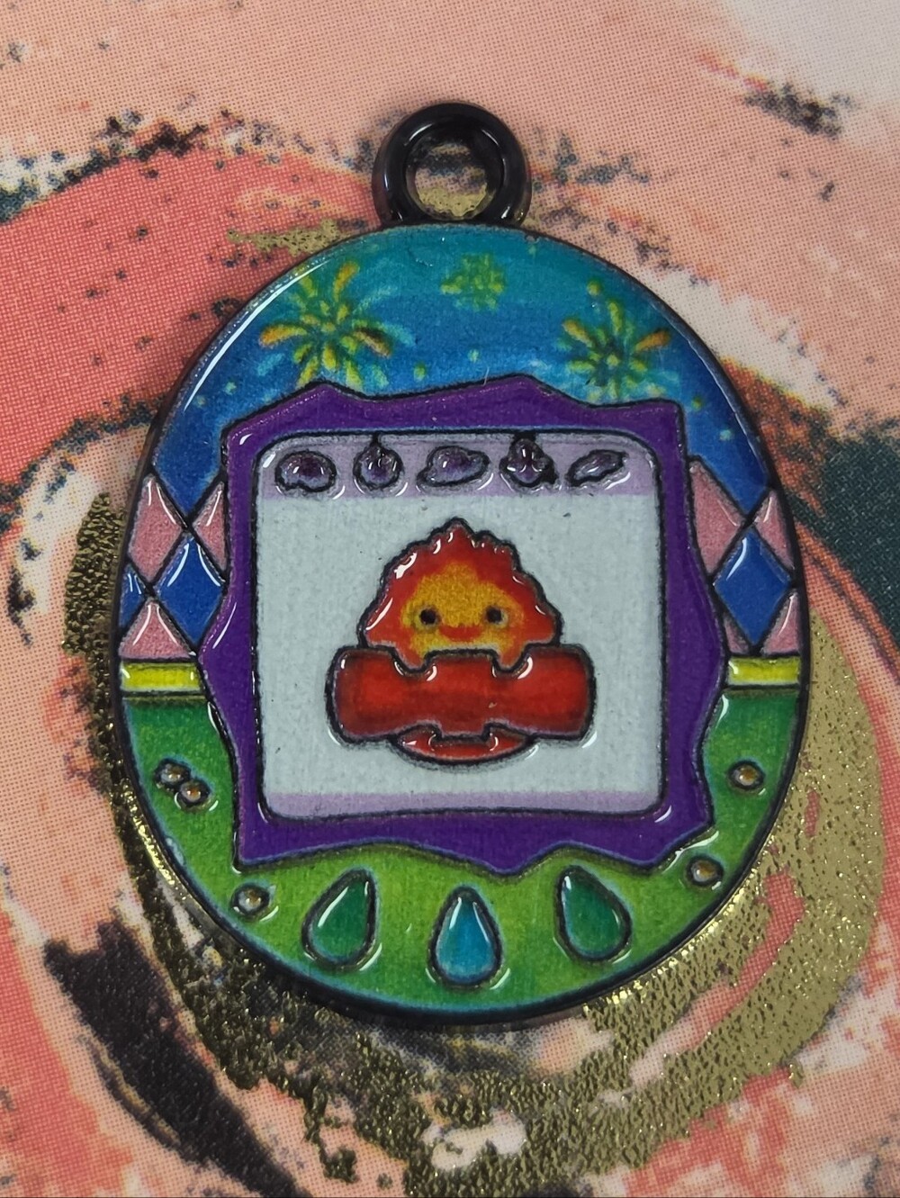 Colorful Enamel Charm Pendant in Blue, Purple, Green & Red-Orange